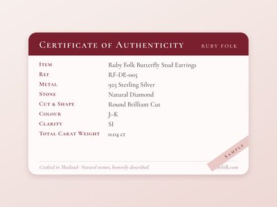 Sample Ruby Folk certificate of authenticity card