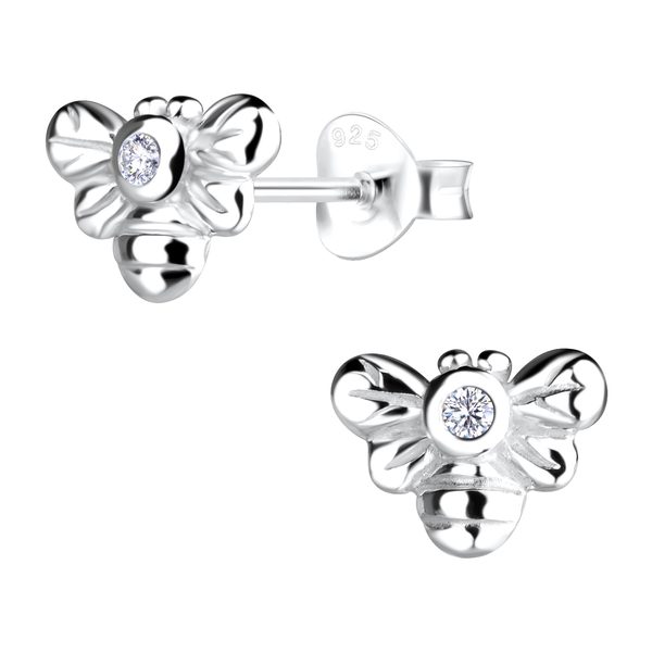 Ruby Folk Bee Stud Earrings in 925 sterling silver with natural diamond
