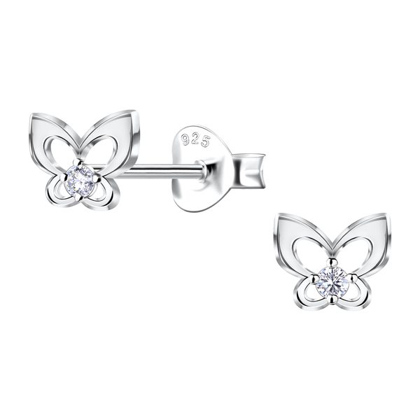 Ruby Folk Butterfly Stud Earrings in 925 sterling silver with natural diamond