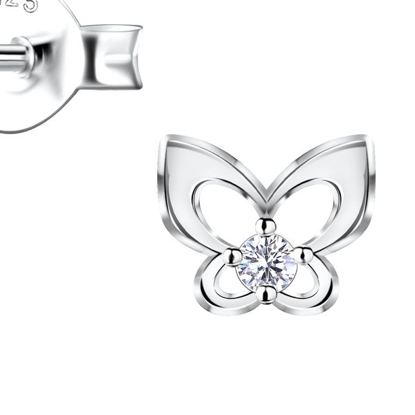 Close-up of the Ruby Folk Butterfly Stud Earrings showing the natural diamond