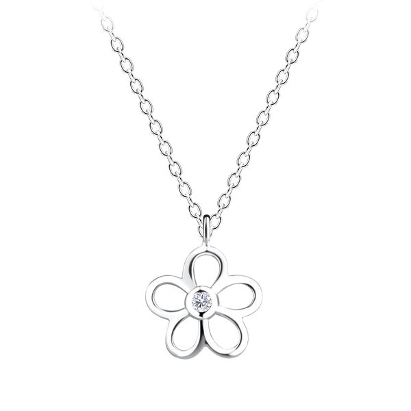 Ruby Folk Flower Necklace in 925 sterling silver with natural diamond