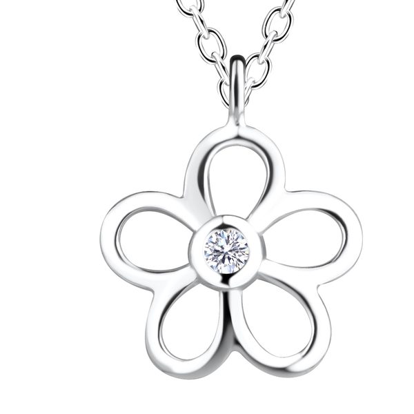 Close-up of the Ruby Folk Flower Necklace showing the natural diamond