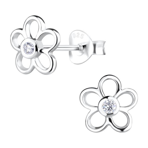 Ruby Folk Flower Stud Earrings in 925 sterling silver with natural diamond