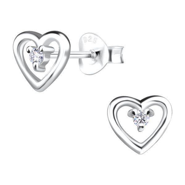 Ruby Folk Heart Stud Earrings in 925 sterling silver with natural diamond