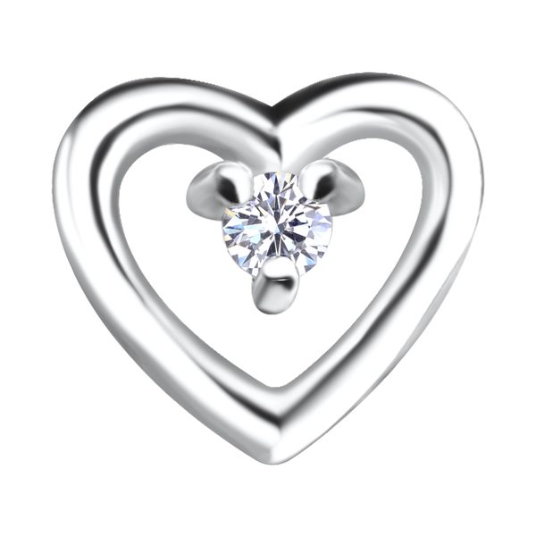 Close-up of the Ruby Folk Heart Stud Earrings showing the natural diamond