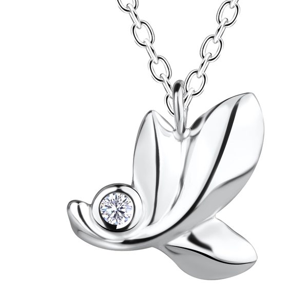 Close-up of the Ruby Folk Leaf Necklace showing the natural diamond