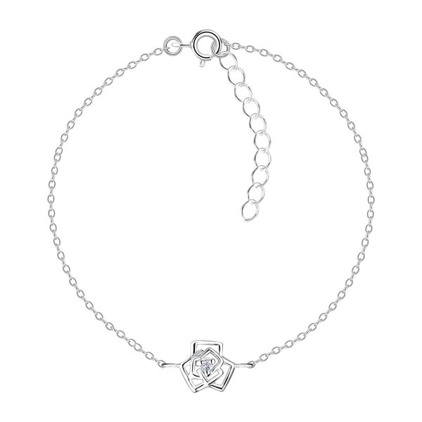 Ruby Folk Rose Bracelet in 925 sterling silver with natural diamond