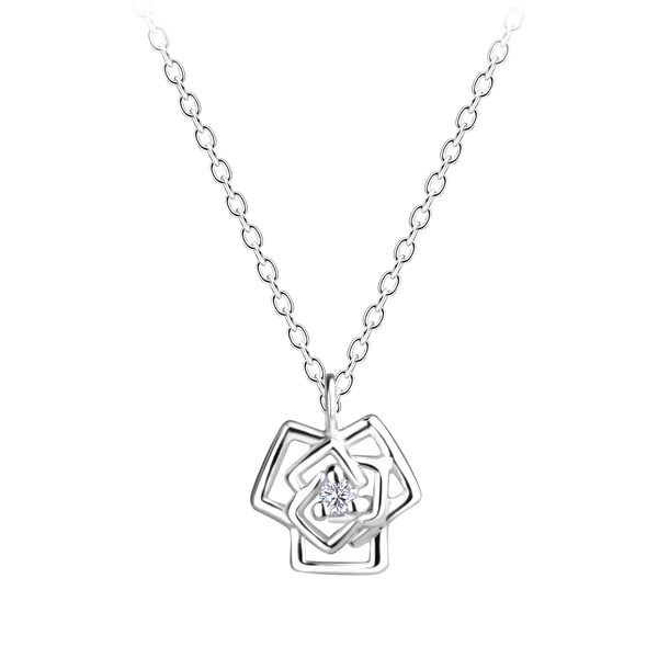 Ruby Folk Rose Necklace in 925 sterling silver with natural diamond