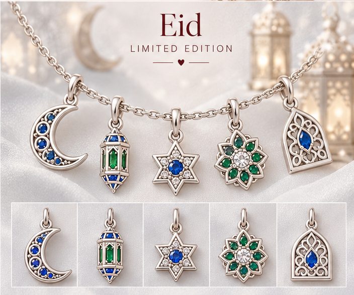 Eid limited edition sterling silver charm set – crescent, lantern, star, flower, arch